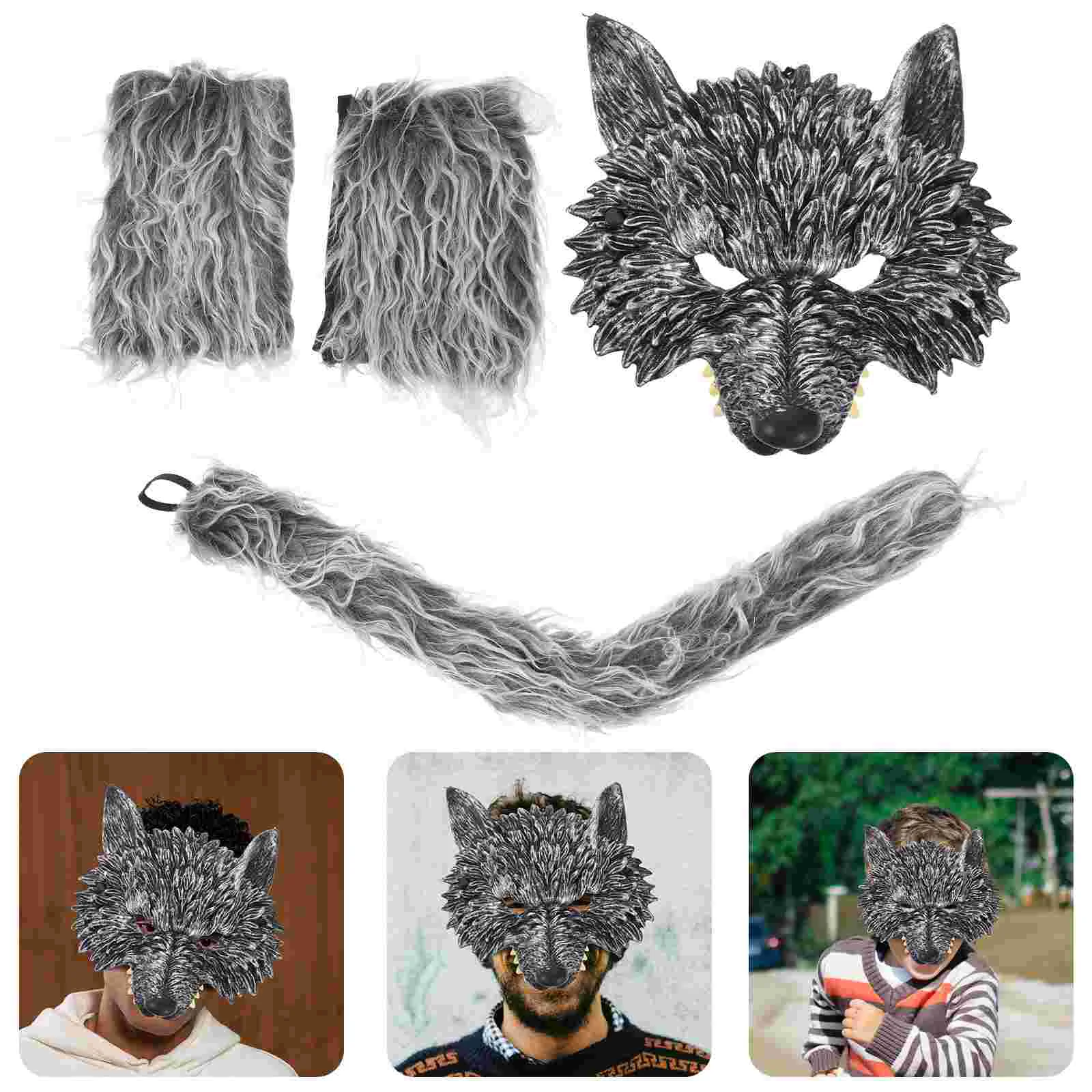 

1 Set Animal Cosplay Costume Accessories Wolf Mask Dress Up Tail Gloves Prop