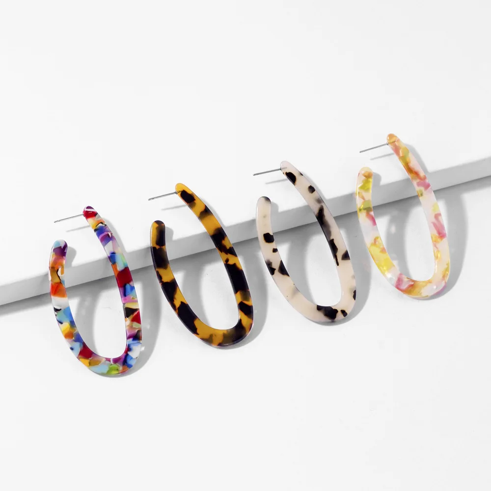 

New Fashion Acrylic Unusual Hoop Earrings Bohemian Colorful Personality Leopard Print Acetic Acid Circle Earing Jewelry 2022