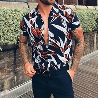 2022 western style men shirt fashion casual short sleeve single breasted printing patchwork oversize summer leisure men shirt