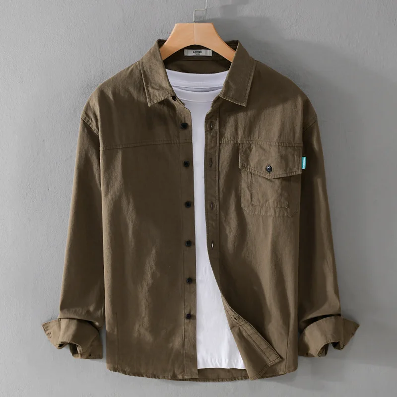 Рубашка мужская однотонная с карманами хлопок 100% Повседневная тонкая