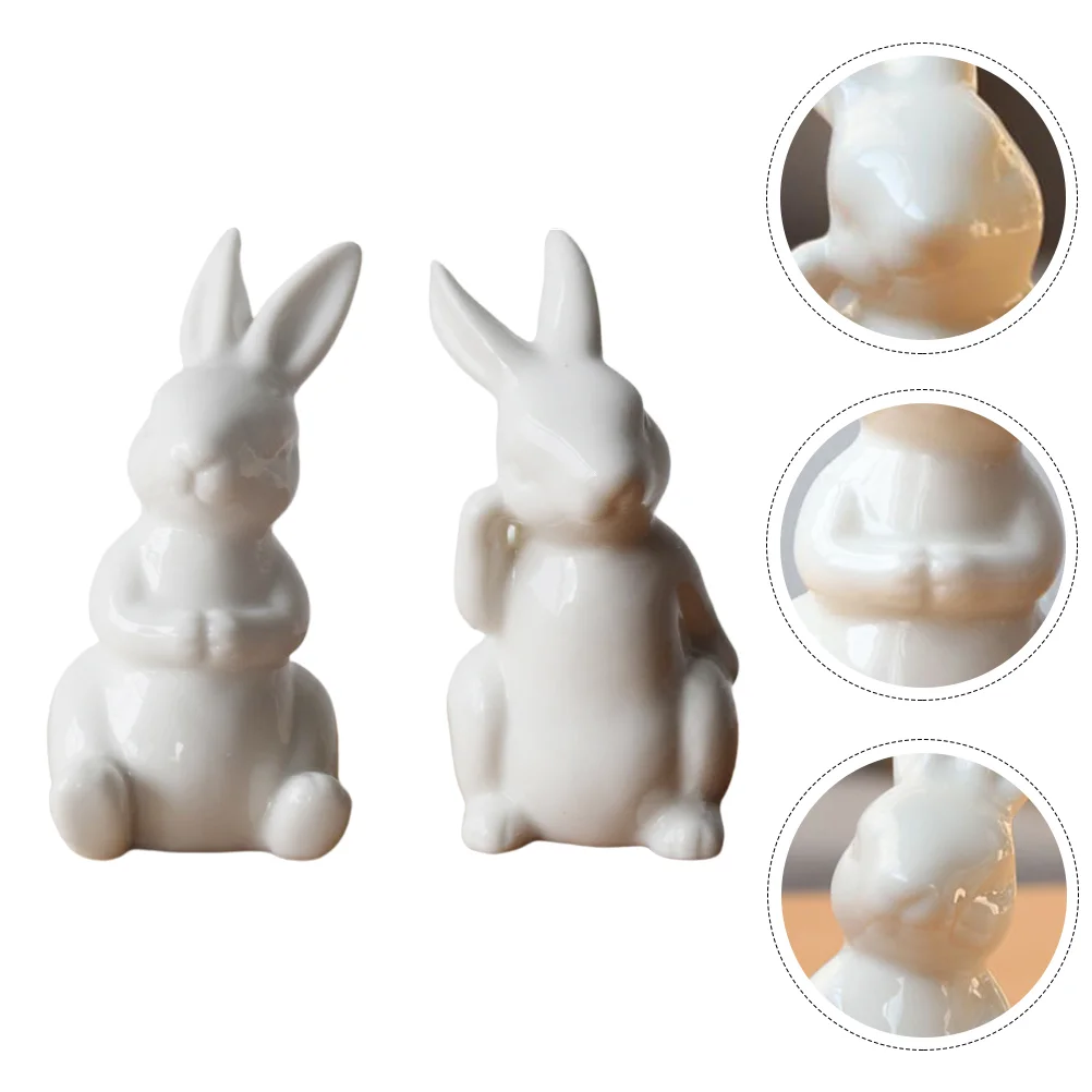

2pcs Micro Tiny Rabbits Easter Bunny Decor Ceramic Rabbit Statue Porcelain Bunny Figurine Rabbit Sculpture