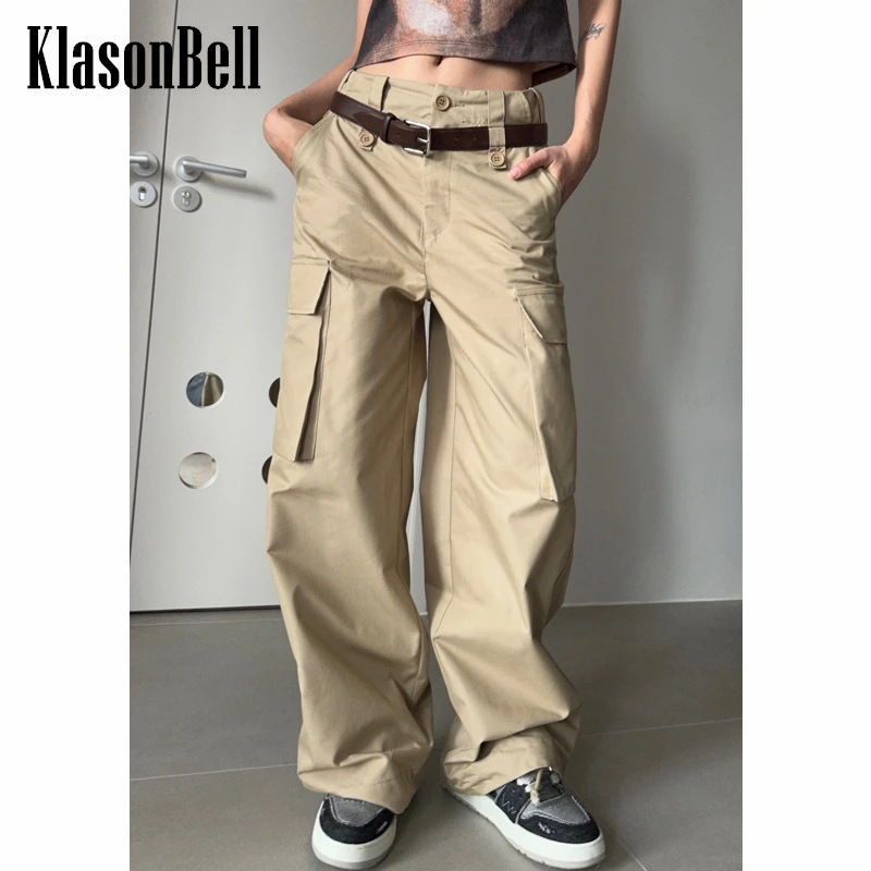6.10 KlasonBell Fashion Belt Pocket Decoration Drawstring Hem Casual Cargo Pants Women
