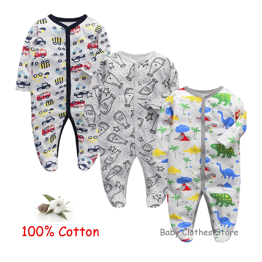 Baby Rompers Newborn Sleeper 100% Cotton Jersey Pyjamas Footies Printed Jumpsuit Onepieces Floral Rainbow Dinosaur Roupa De Bebe