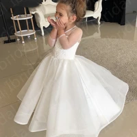 lovely ivory flower girls dresses ball gown kids party gowns with sleeves child formal wear lace appliqued baby gowns 2022