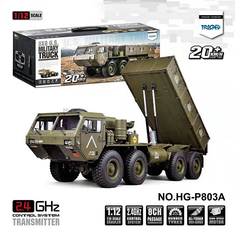 

HG P803A 8x8 8WD RC Car 1:12 2.4G Radio Control Car Heavy Duty Truck Trailer for US Army Military 5KG Capacity Adult Kid Toy