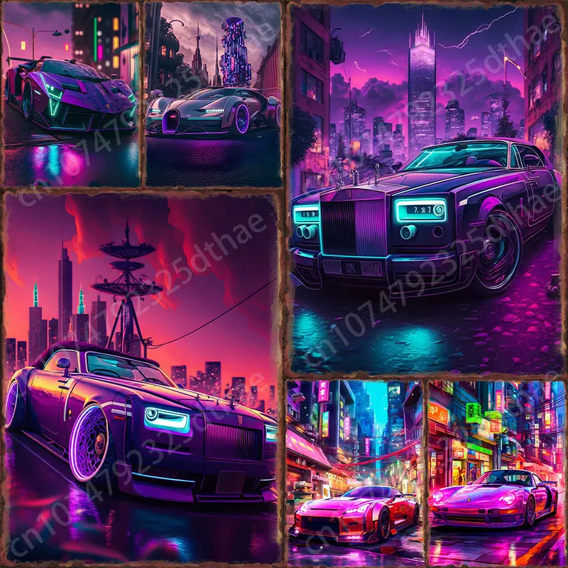 

Neon Super Racing Car Poster Wall Picture Metal Plaque Vitage for Pub Bar Club Living Room Home Decor Classic Movie Automobile
