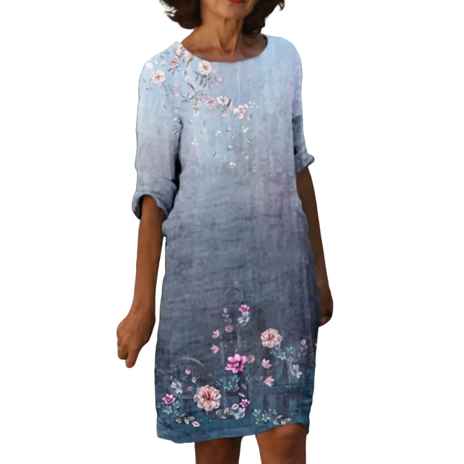 

Платье женское длинное с коротким рукавом и круглым вырезом