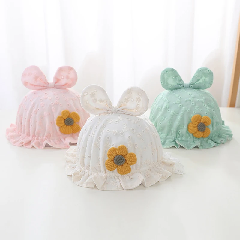 

Baby Girl's Bucket Hat Summer Sun Protection Outdoor Beach Sun Hats Flower Bowknot Decoration Breathable Eyelet Fisherman Cap