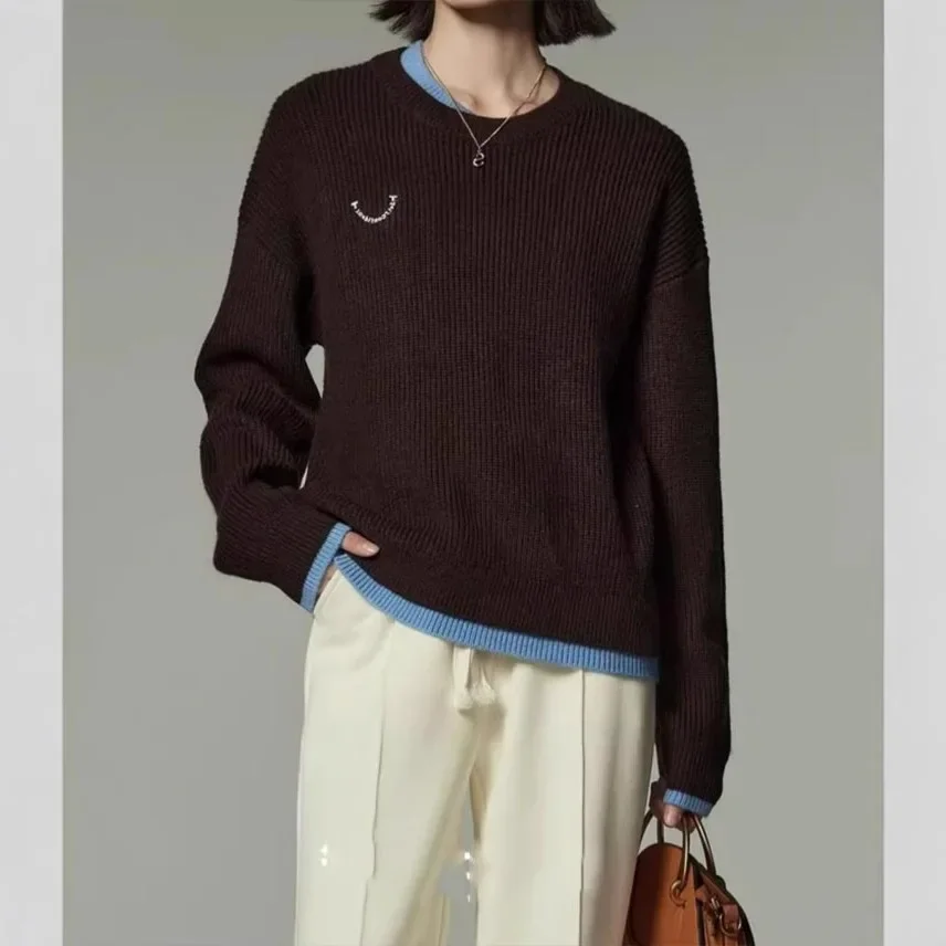 Maillard двухсекционный свитер с круглым вырезом женский пуловер зима 2024 свободный