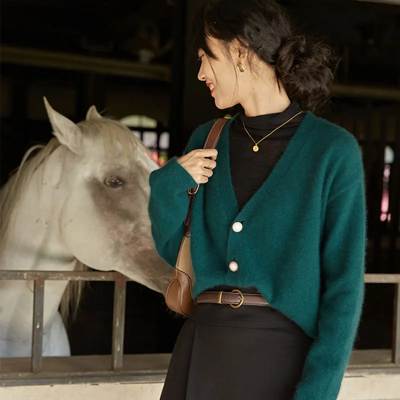 Женский кашемировый свитер с длинным рукавом и V-образным вырезом