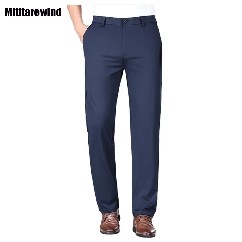 

Брюки мужские тонкие повседневные, шелковые дышащие высокоэластичные классические штаны для мужчин, простые облегающие прямые брюки, весна-лето