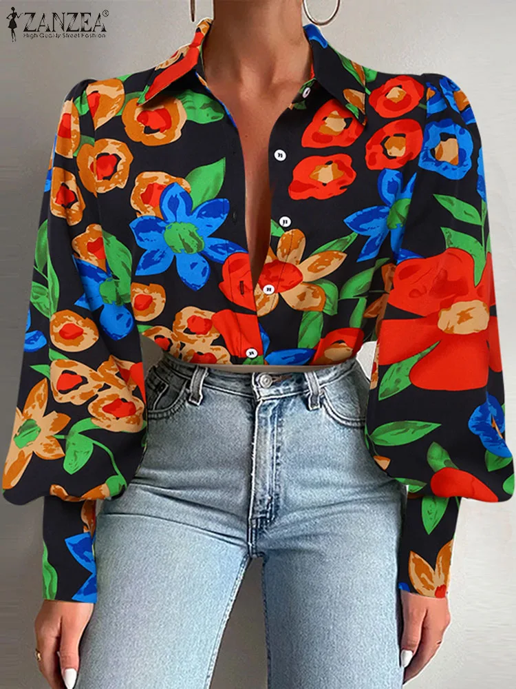 

ZANZEA 2023 Women Floral Printed Shirt Bohemian Long Sleeve Tunic Tops Fashion Turn Down Collar Blusa Casual Loose Autumn Blouse