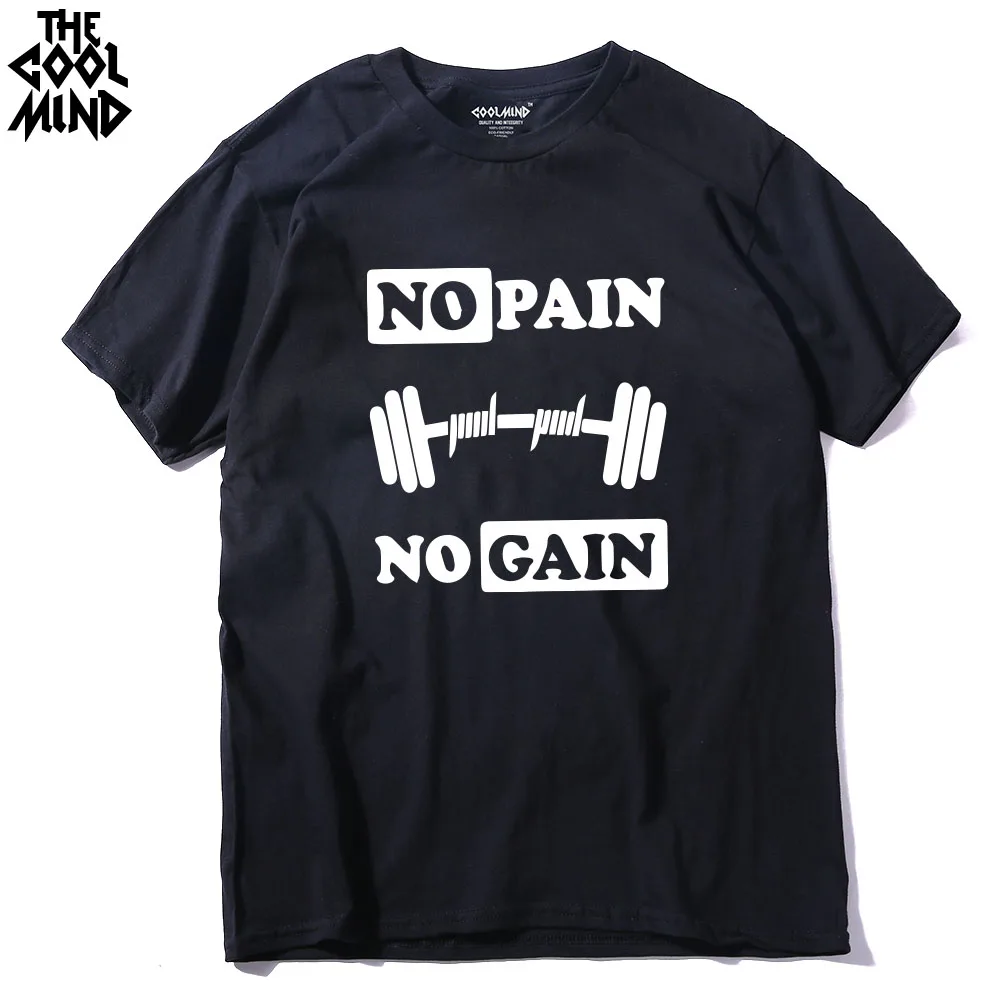 

COOLMIND CR0113A 100% Cotton No Pain No Gain Print Men Tshirt Casual o-neck Men Muscle Body Building T Shirt Cool Mens Tee Shirt