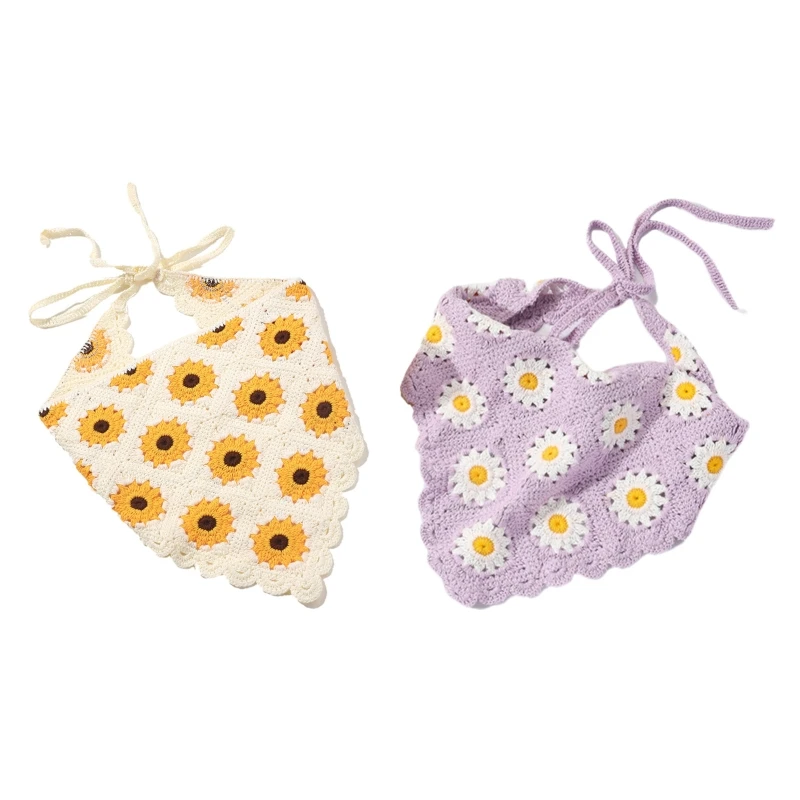 

Knitted Triangle Headband Girls Daisy Flower Adjustable Crochet Head Scarf Y1QD