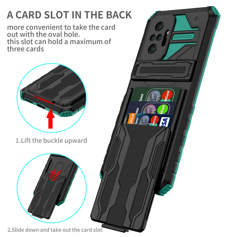 

Redmi Note10 Pro Shockproof Case for Redmi 10 10 Prime 9 9A 9C With Card Slot Stand Cover for Redmi Note 10 Pro 10T 5G 9S 10S