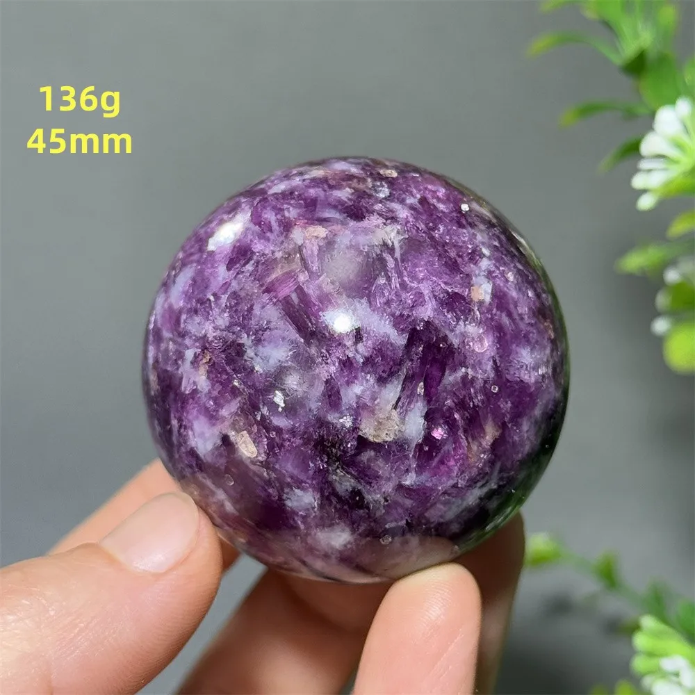 

Natural High-Quality Lithium Mica Ball Reiki Therapy Divination Massage Meditation Energy Ball Home Decoration Gift+Base