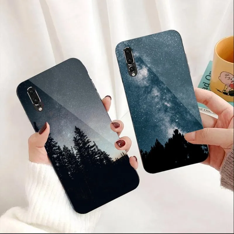

Чехол для телефона Galaxy со звездным небом для Huawei P50 P40 P30 P20 Pro Mate 40 30 20 Pro Nova 9 8 7 PC, стеклянный чехол для телефона