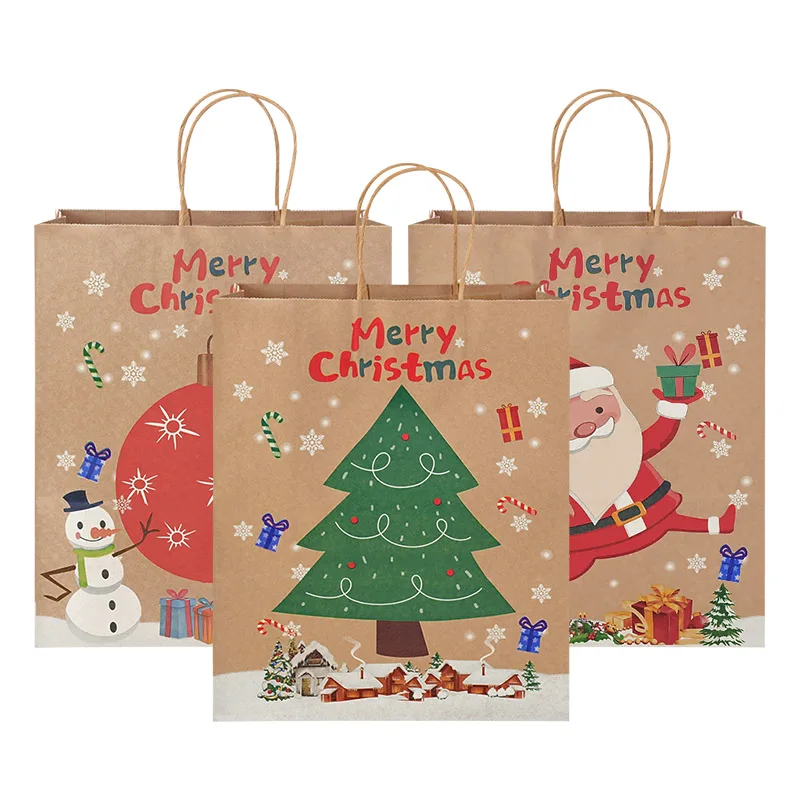 

2022 New Large Christmas Paper Gift Bags 33/27/21cm Merry Christmas Tree Printed Year Present Candy Clothes Packaging Bags Paper