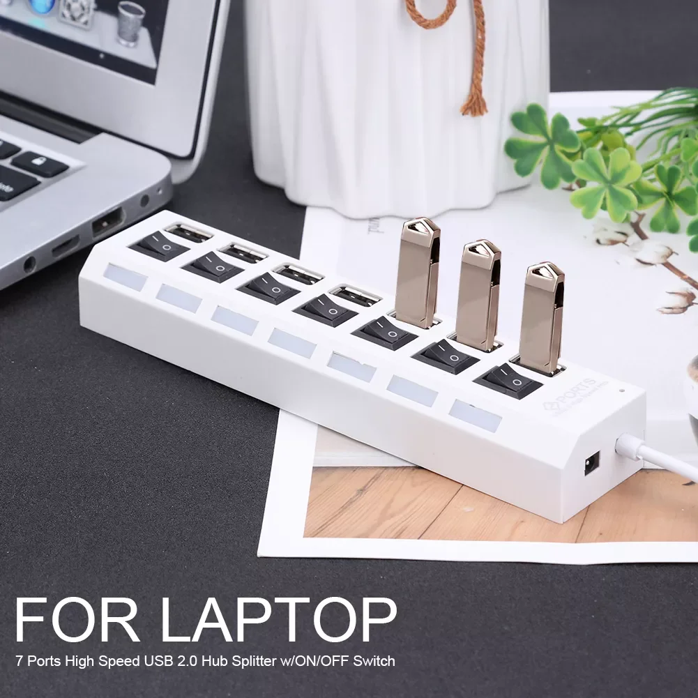 

7 Port High Speed HUB USB 2.0 HUB Hub Power On/Off Switch For Pc Laptop Usb Hub Splitter Usb Adapter Charger