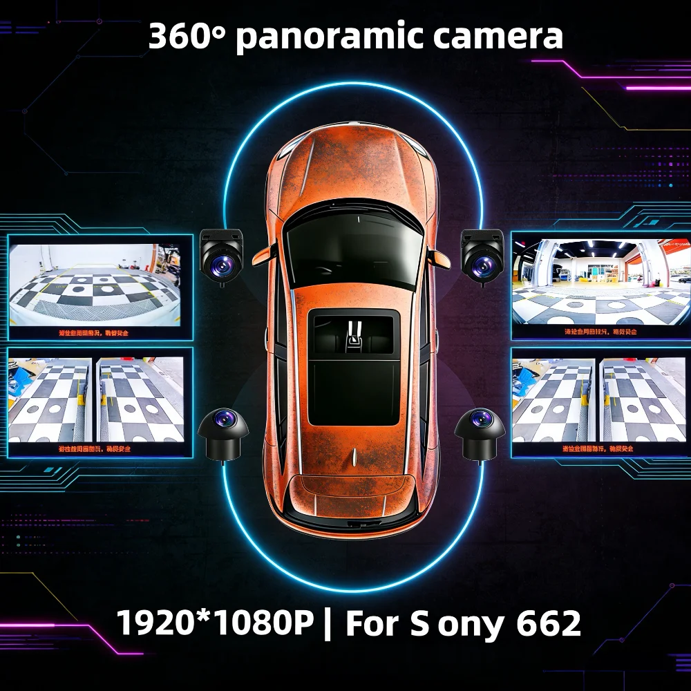 Фото 360 °   Панорамная автомобильная камера с сенсором Sony662, AHD 1080P, водонепроницаемая IP68, ночное видение, комплект из 4 камер для универсальных автомобилей №1