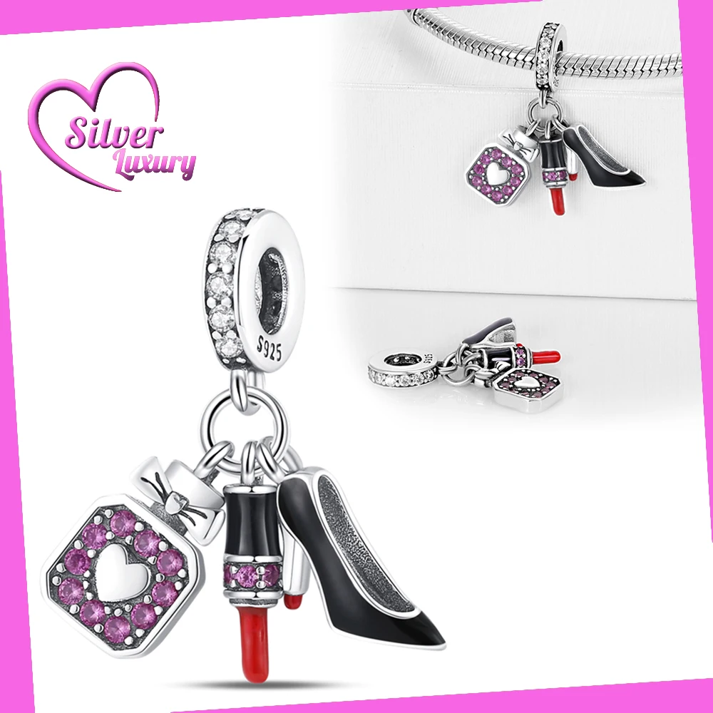 

Серебро 925 пробы, Сказочная помада на высоком каблуке, комплект из трех предметов, подвеска для шарма Пандоры, серебро 925 пробы, оригинальный ...