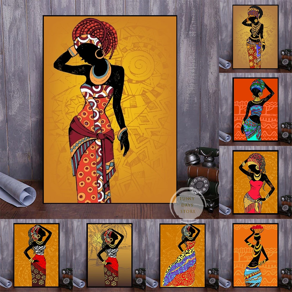 

African Etnicos Tribal Art Canvas Paintings Black Women Dancing Poster Print Abstract Art Painting Picture for Wall Home Decor