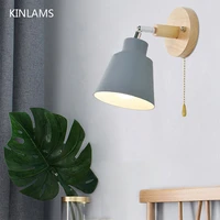 nordic led wall lamp simple wooden color bedside wall decor lights e27 bedroom corridor living room free to rotate with switch