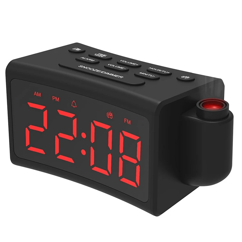 

FM Radio LED Digital Smart Alarm Clock Electronic Desktop Clocks USB Wake Up Clock With 180Degree Time Projector Snooze