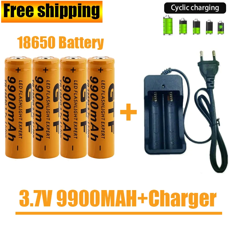 

18650 Battery 2023NewBestselling 9900mAh+Charger 3.7V 18650 Li-ion Batteries Rechargeable Battery for Remote Control Screwdriver