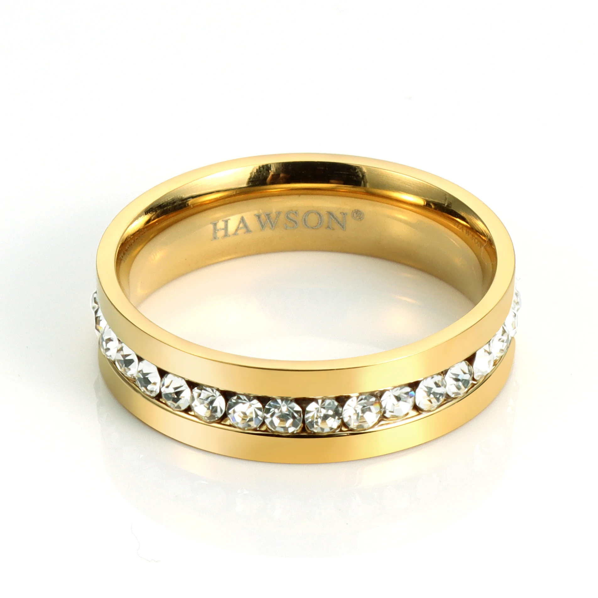 

Hawson Men's fluted bevelled edge zirconia inlaid stainless steel tie ring