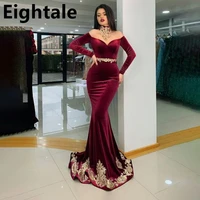 eightale burgundy mermaid velvet evening dress for women 2022 luxury designer long sleeve dubai arabic formal prom party gown