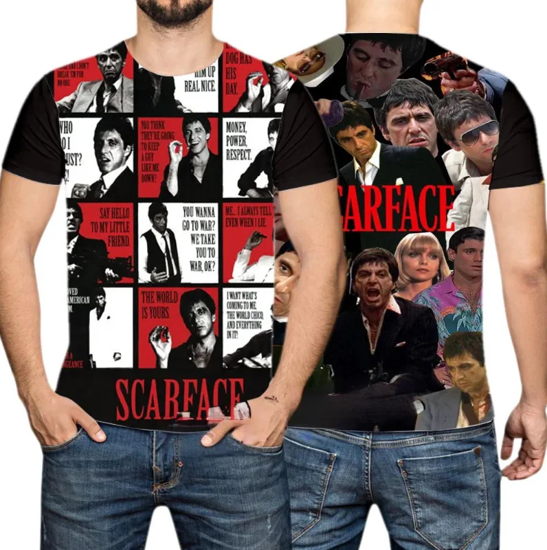 Горячая классическая футболка со шрамом Тони Монтана с 3D принтом мужская летняя