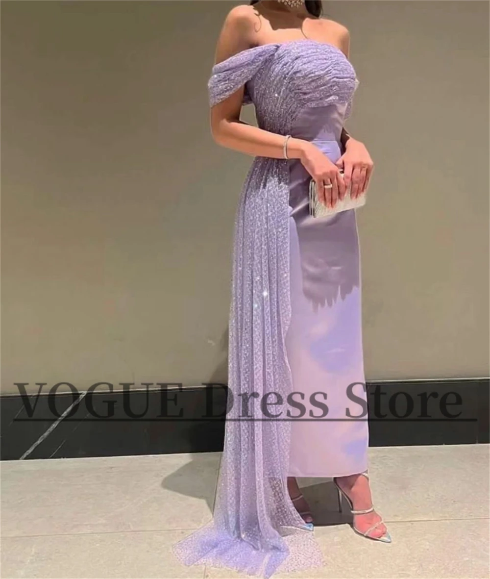 

VD Lavneder Chiffon Prom Dresses for Musilm Off Shoulder Ankle-Length Sequins Formal Evening Gowns Tight Long حفلات الزفاف