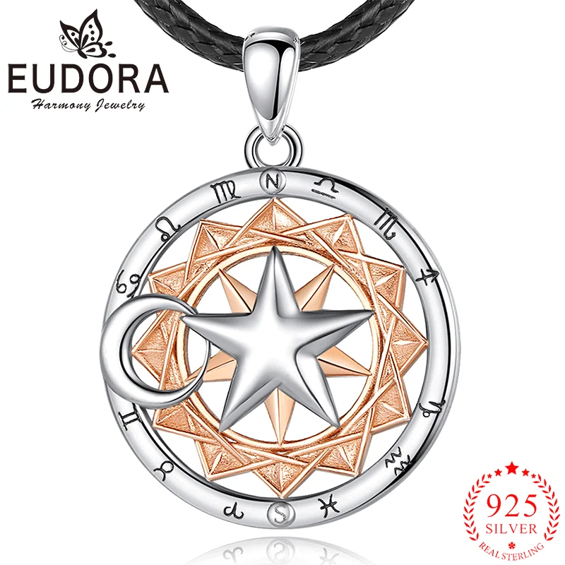 

Ожерелье Eudora из стерлингового серебра 925 пробы с 12 знаками Зодиака и пятиконечной звездой подвеска с колесом для мужчин и женщин индивидуальное ювелирное изделие в подарок
