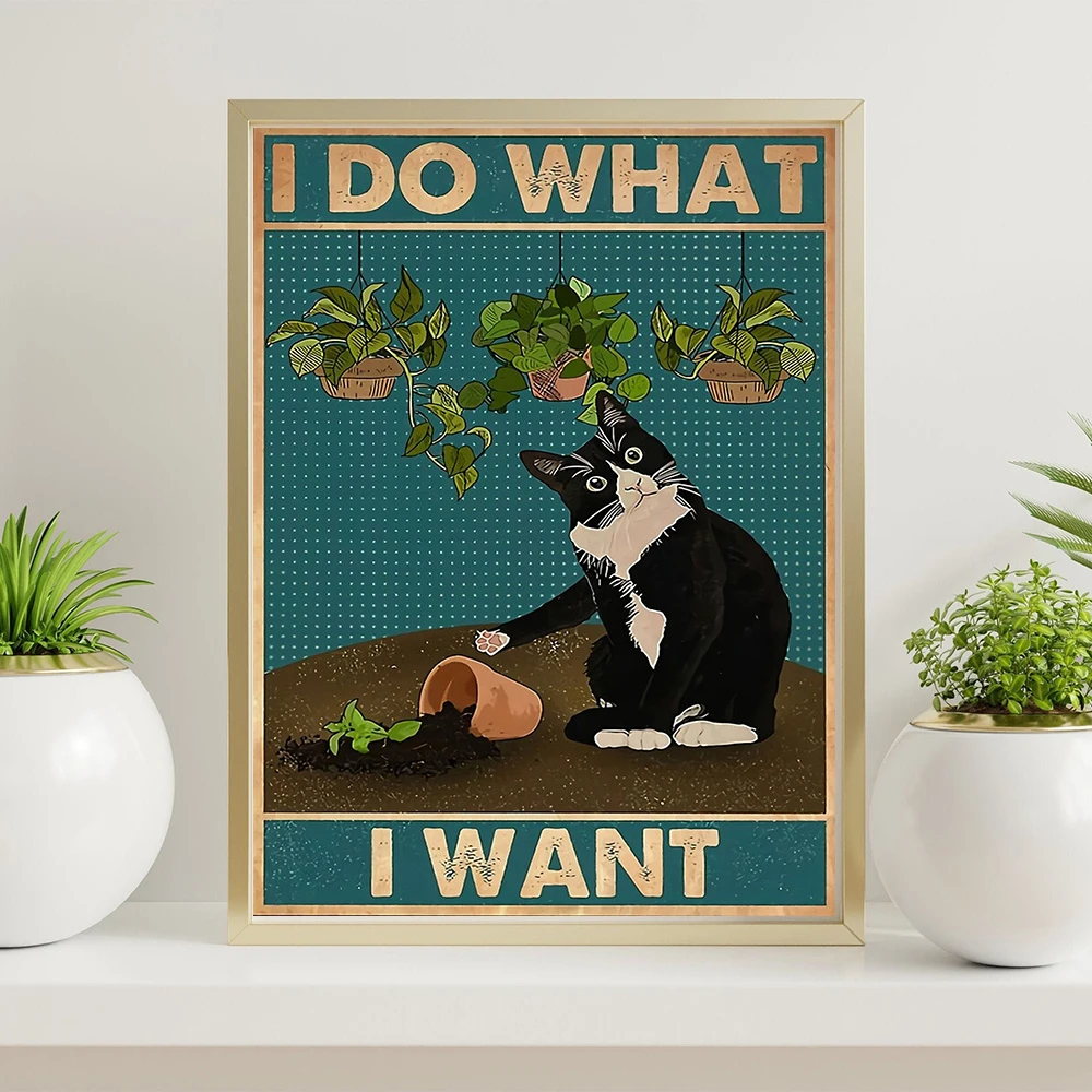 

Черный, белый кот, я делаю то, что хочу, плакат, подарок для кошки, влюбленной, винтажная печать, холст, картина для детской комнаты