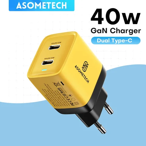 ASOMETECH 40W USB C Gan Зарядное устройство портативное 20W C Поддерживает быструю зарядку PD для iPhone 14 Pro Max 11 iPad MacBook