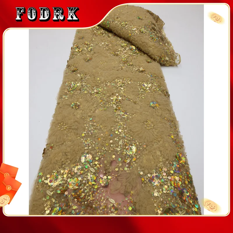 

Luxury Heavy Beaded Pearl Lace Fabric Materials 2023 African Dubai Lace Embroidery Fabric for Wedding Party Dresses 5 Yards