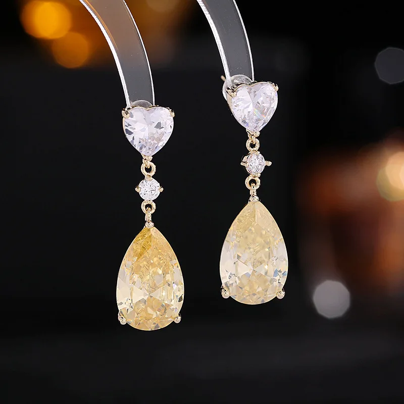 

High Quality 925 Sterling Silver Exquisite Inlaid Love Heart Water Droplet Ear Studs Earrings For Women Fashion Jewelry LE230