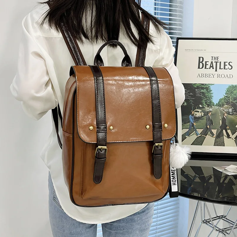 

Vintage Women's Backpack Fashion Pu Leather Rucksack for Woman 2022 Large School Feminina Backpacks Luxury Brand Female Bagpack