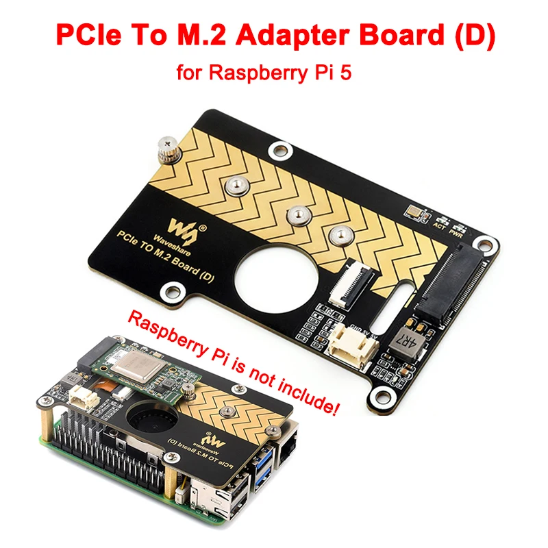 Фото Плата адаптера Raspberry Pi 5 PCIe-M.2 (D) NVMe M.2 SSD 2280 / 2260 / 2242/2230, размер Gen2 Gen3, поддержка RPi 5 №1