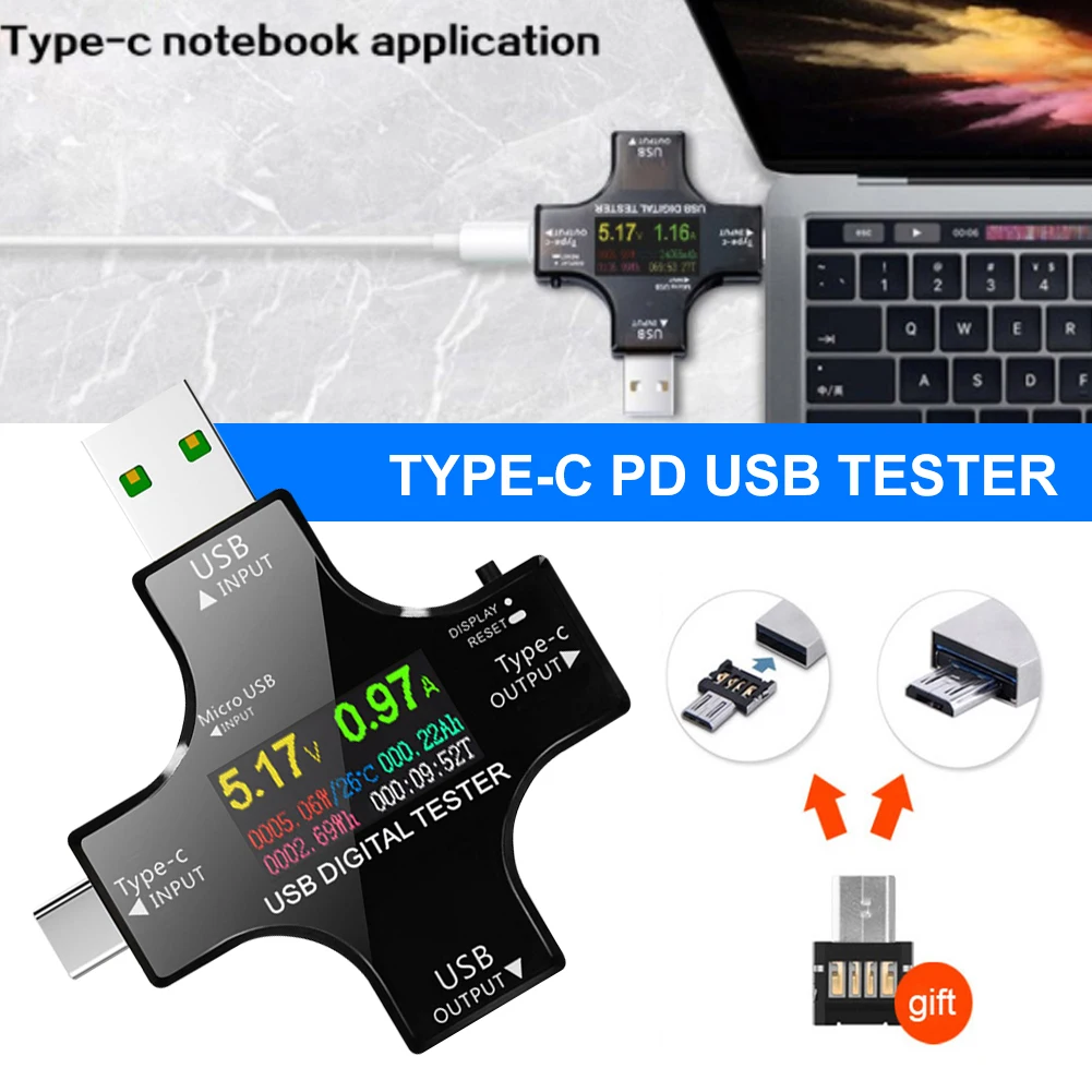 

Type-C PD USB Tester DC Digital Voltmeter Amperimetor Voltage Current Meter Ammeter Detector Power Bank Charger Indicator