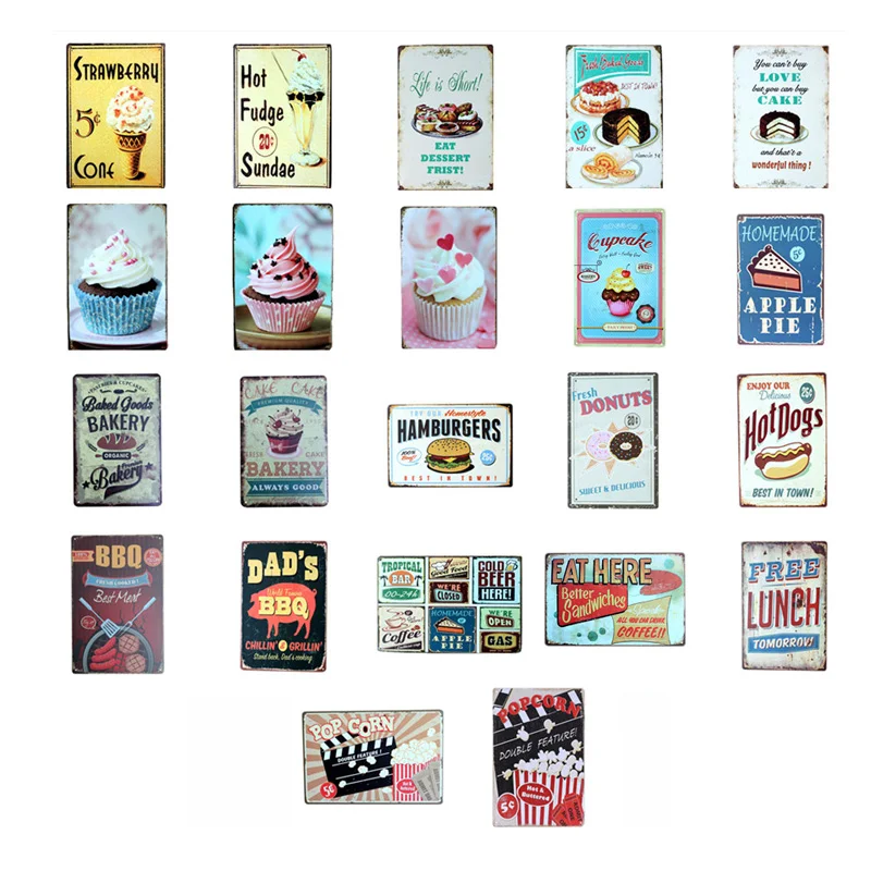 

Retro Cake Dessert Tin Sign Pub Bar Cafe Wall Decor Metal Signs Vintage Home Kitchen Room Decoration Metal Wall Art Poster