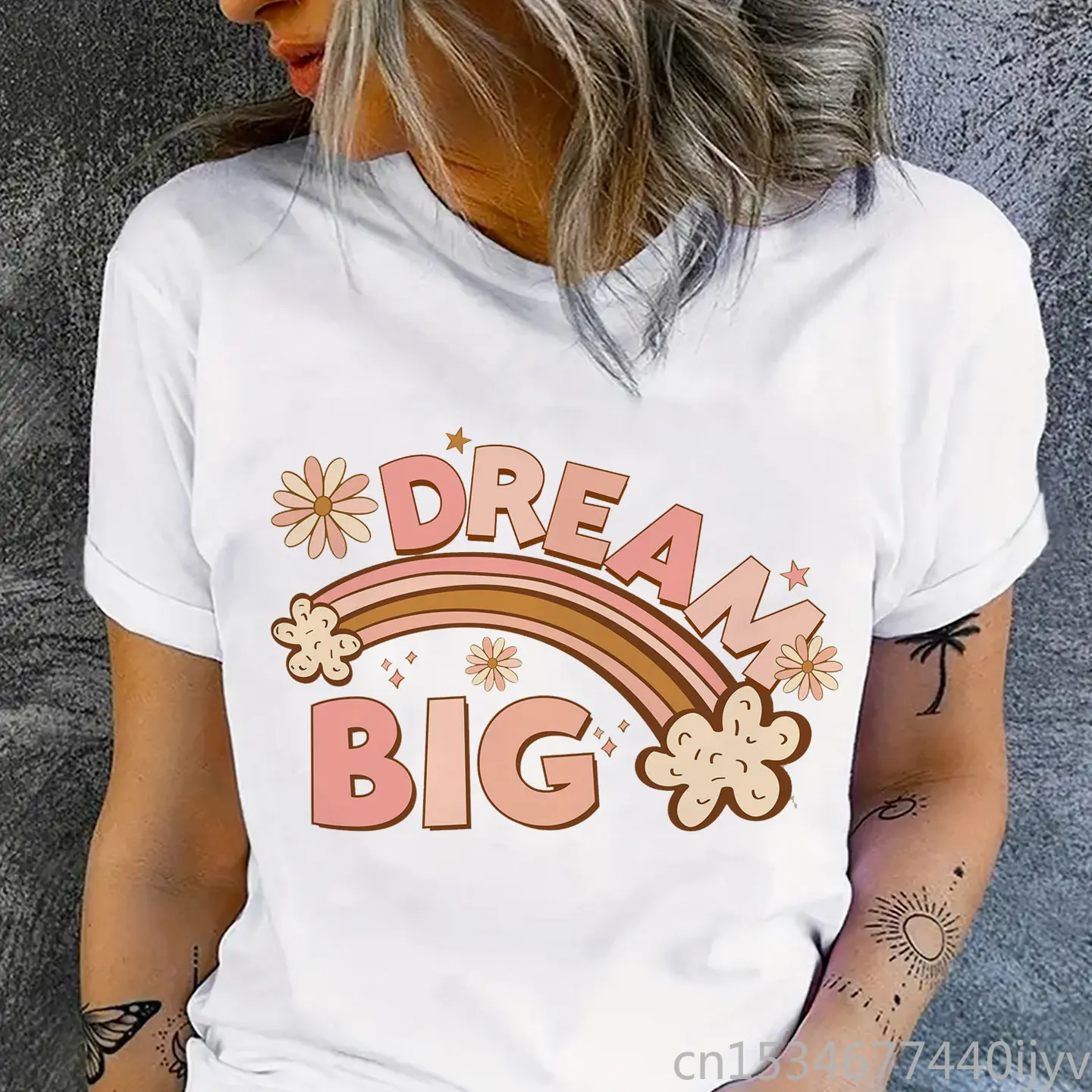 

Dream Big Round Neck Clothes for Women Ins Relaxed Summer Fashion Casual Short Sleeve Tshirt Top