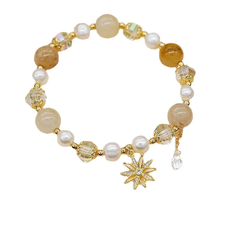 

Lucky Gold Silk Bracelet Handmade Freshwater Pearl Crystal Bracelet Twin Wristband Bracelet