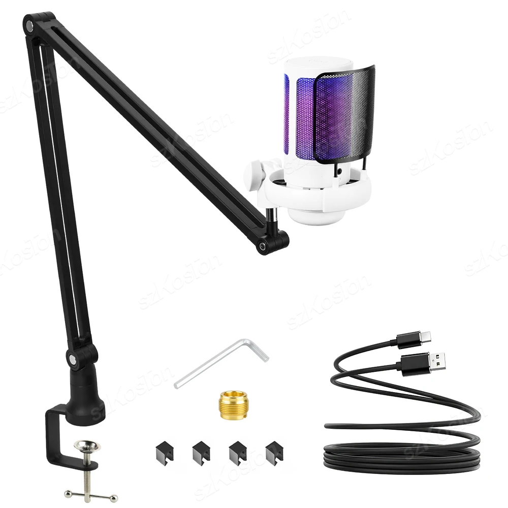 

Конденсаторный микрофон с подставкой, USB-микрофон RGB для ПК, ноутбука, YouTube, видео, пения, игр, студийной записи, микрофон A8