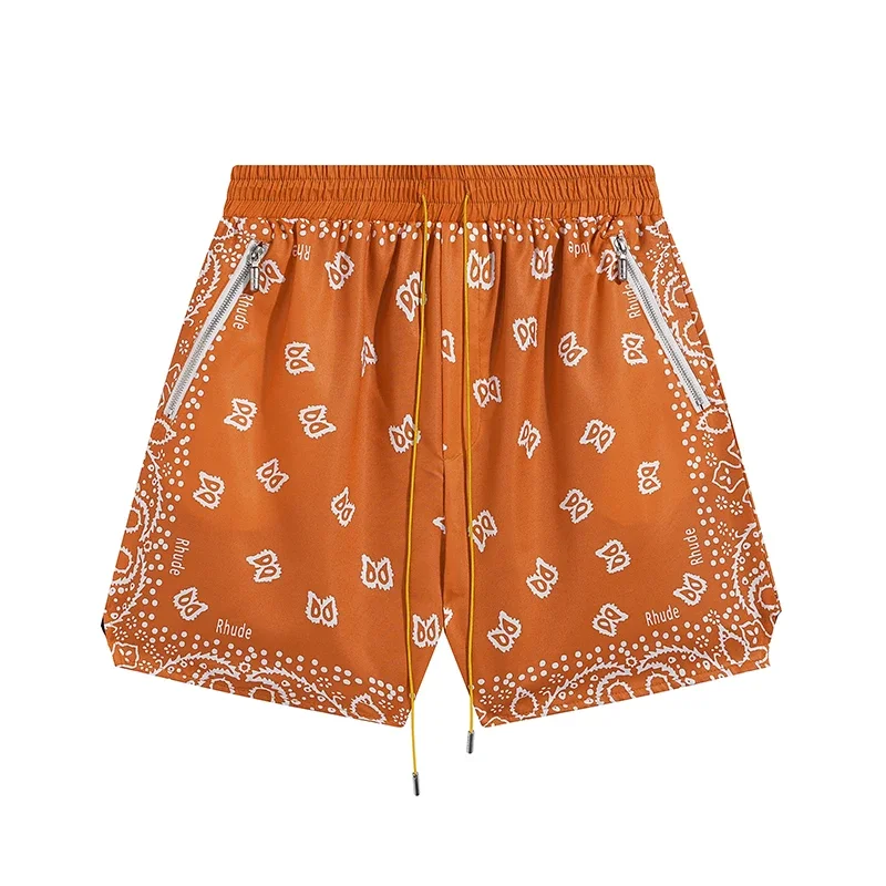 

2023 Cashew Flower Print Rhude Mesh Shorts Men Women Best Quality Quick Drying Drawstring Breeches y2k