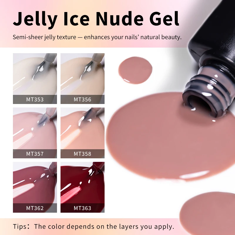 Фото Гель-лак Jely Ice Gel, полупрозрачный, с эффектом стекла, нюдово-розовый, снимаемый, УФ-гель-лак для летнего маникюра и дизайна ногтей №4