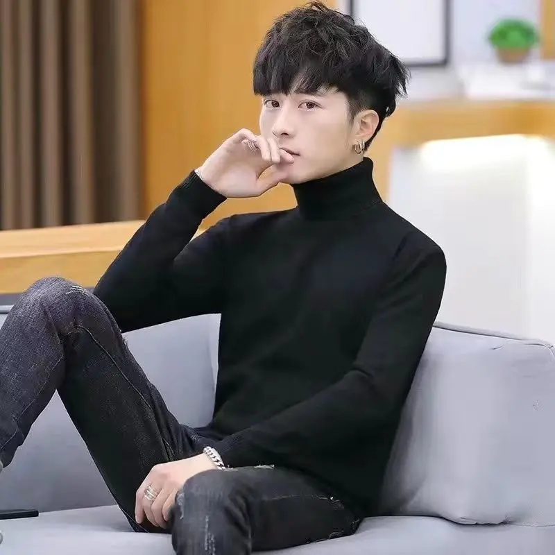 

Autumn Winter High Collar Fashion Knitted Sweater for Men Solid Basic Shirt Pullover Long Sleeve Tops Fashion Sweaters E969