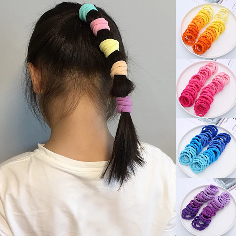 

50Pcs/Set Women Girls 4.5CM Colorful Nylon Elastic Hair Bands Ponytail Holder Rubber Bands Scrunchie Headwear Hair Accessories