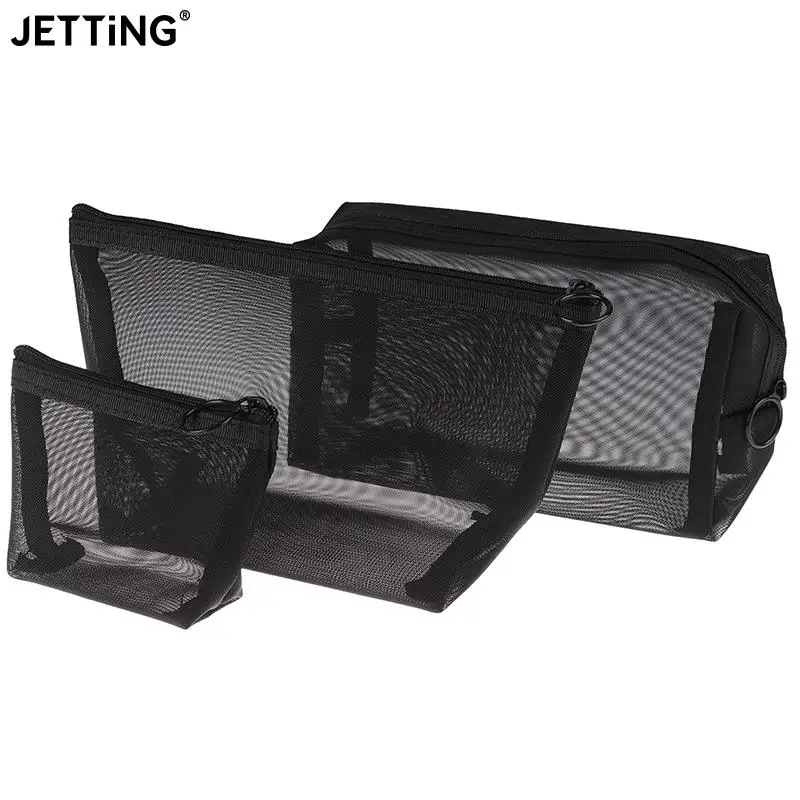 

3pcs Women's Cosmetic Bag Travel Neceser Black Toiletry Kit Transparent Makeup Organizer Washing Pouch Small Large Make Up Bag
